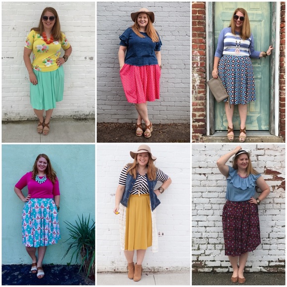 Coral Lularoe Madison Skirt with pockets - Picture 4 of 4